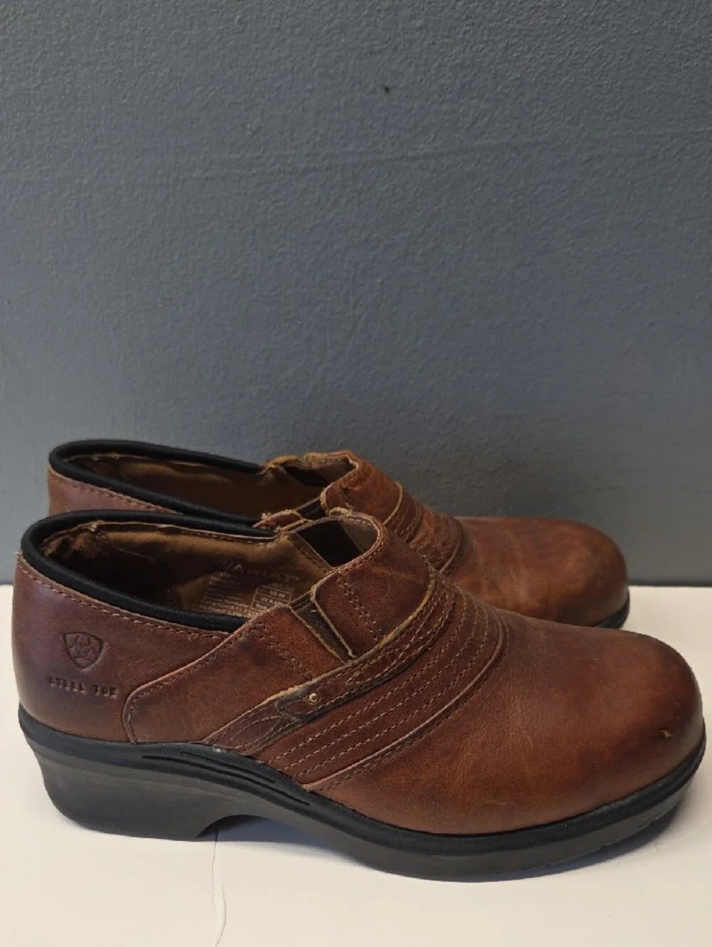 Ariat Brown Leather Slip-On Platform Clogs Size 9B